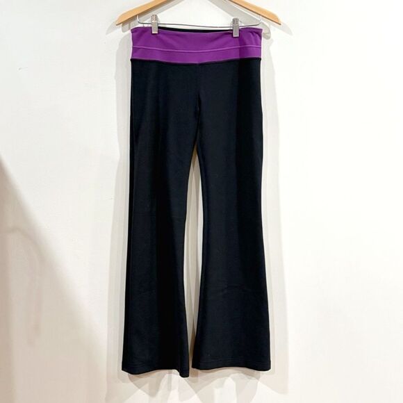 Vintage Lululemon Reversible Yoga Pants Women Black Purple Size 8 Wide Leg - Picture 1 of 8